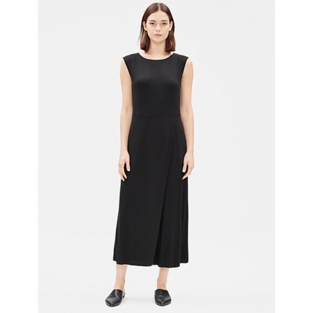 NWT Eileen Fisher Wrap Jumpsuit Viscose Wide Cropped Asymmetrical Black Size L